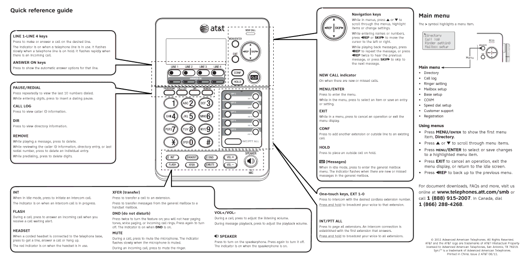 AT&T SB67158 quick start 866, Main menu, Using menus 