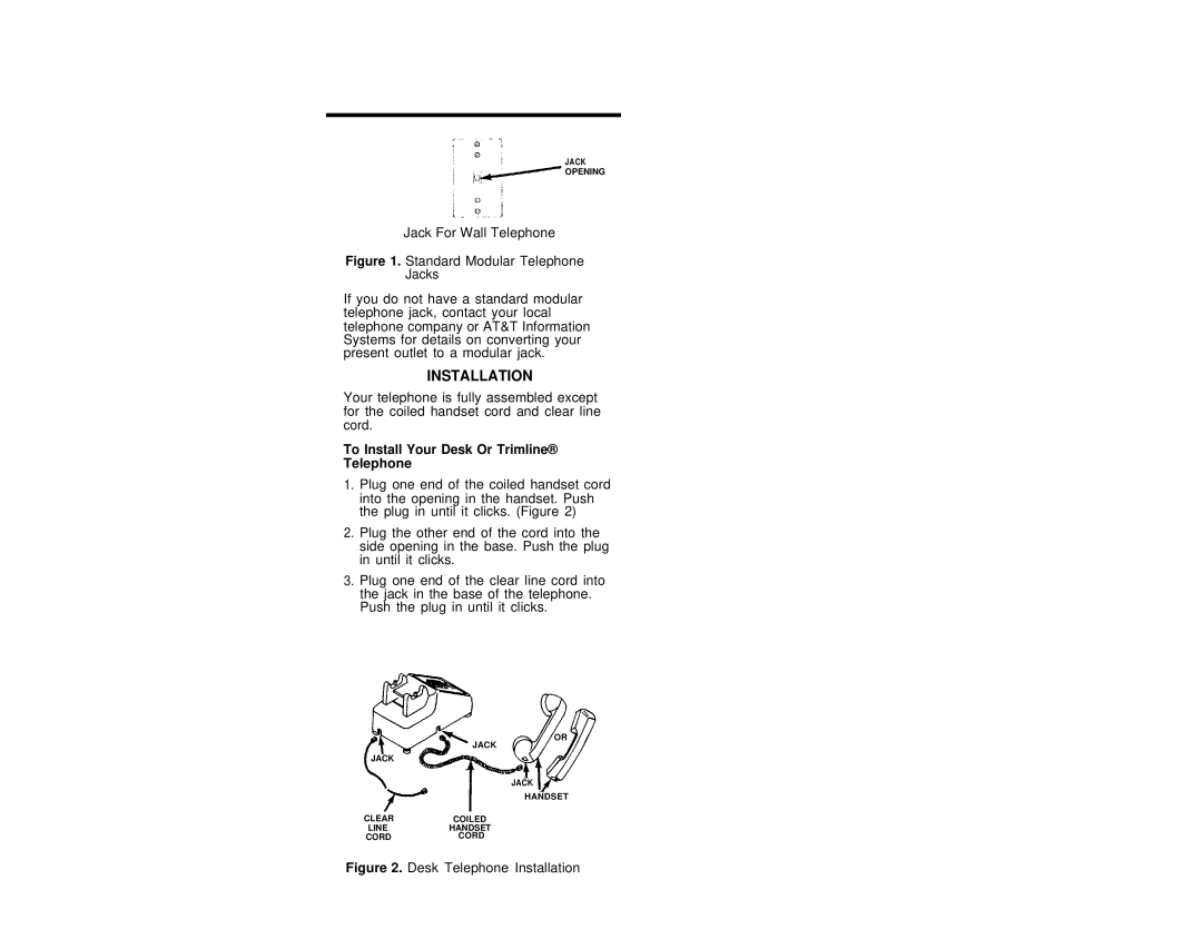 AT&T Single Line Business Telephone warranty Installation, To Install Your Desk Or Trimline Telephone 