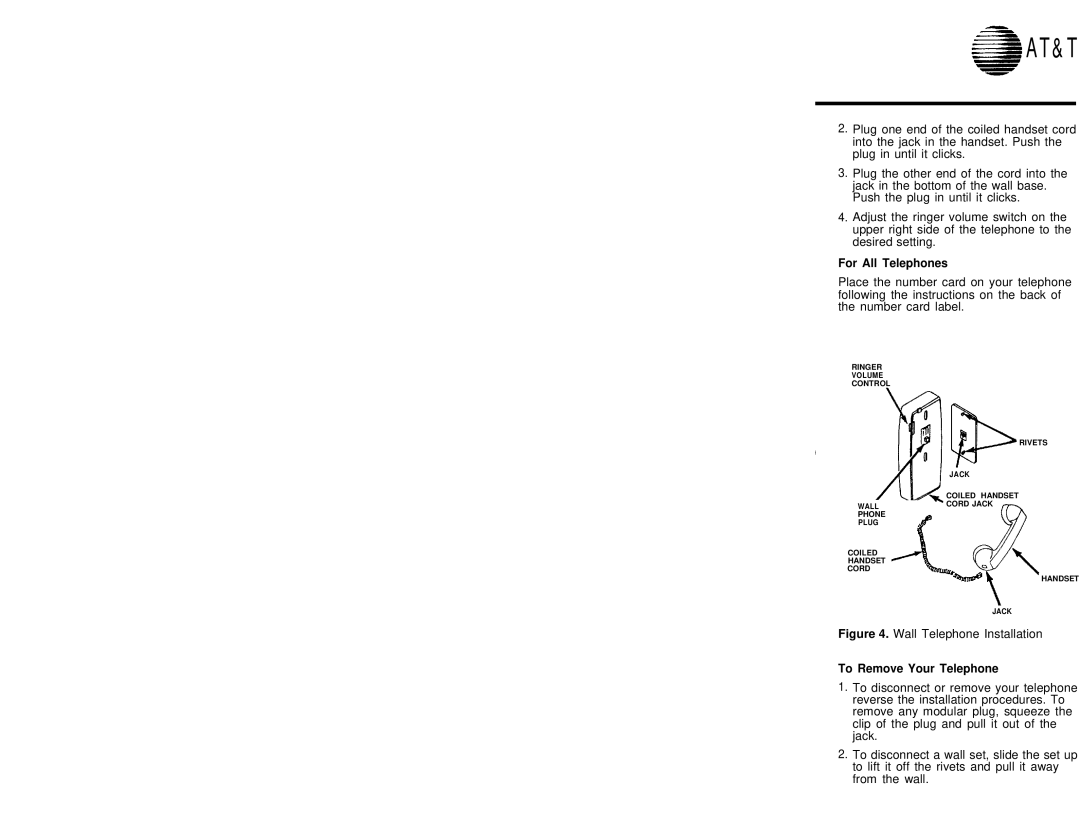 AT&T Single Line Business Telephone warranty For All Telephones, To Remove Your Telephone 