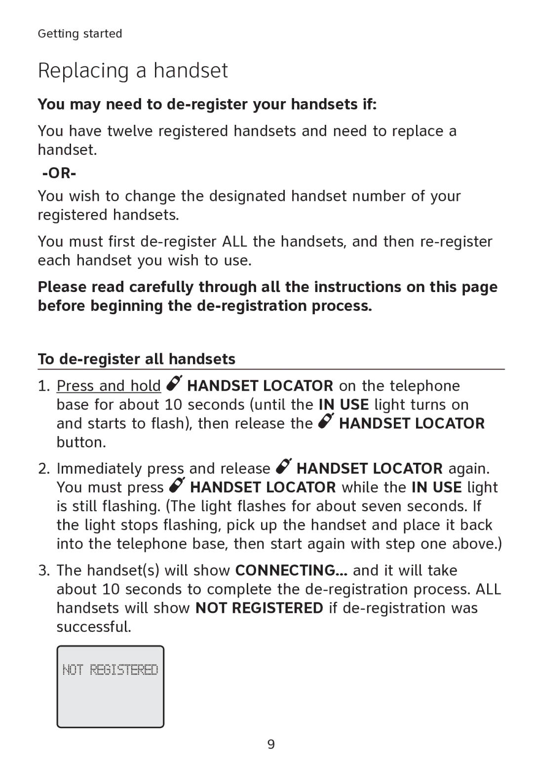 AT&T SL80108 user manual Replacing a handset, You may need to de-register your handsets if 