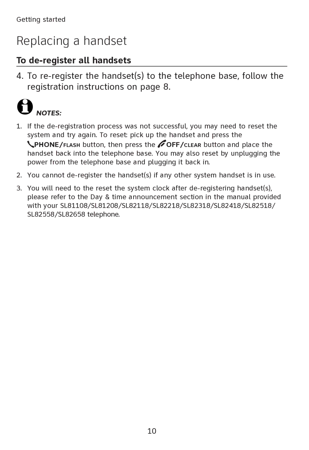 AT&T SL80108 user manual Replacing a handset 