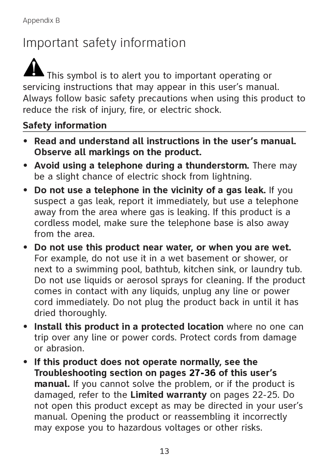 AT&T SL80108 user manual Important safety information 