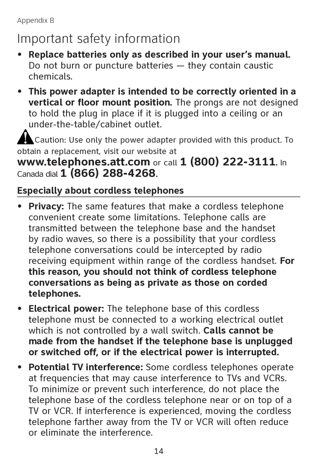 AT&T SL80108 user manual Important safety information 