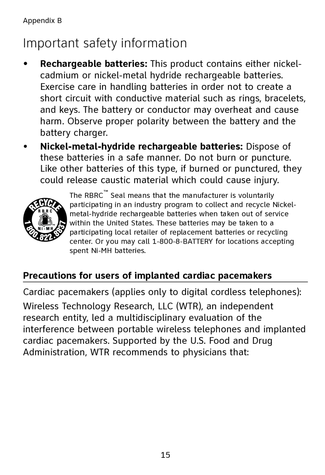 AT&T SL80108 user manual Precautions for users of implanted cardiac pacemakers 