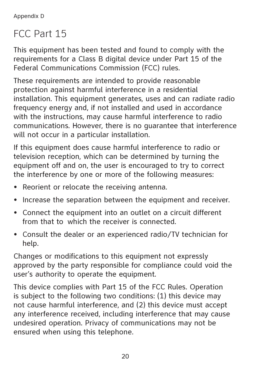 AT&T SL80108 user manual FCC Part 