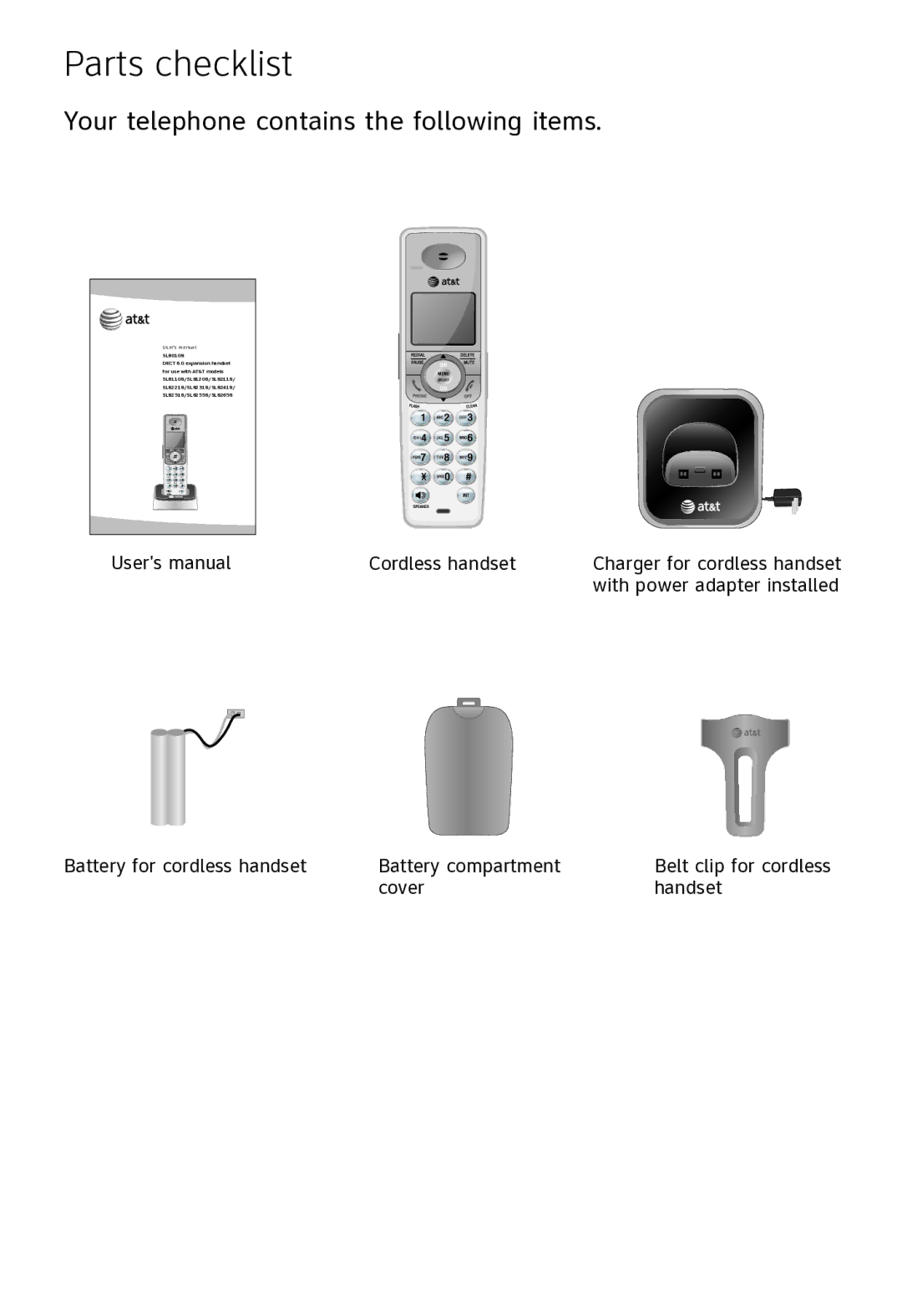 AT&T SL80108 user manual Parts checklist, Your telephone contains the following items 