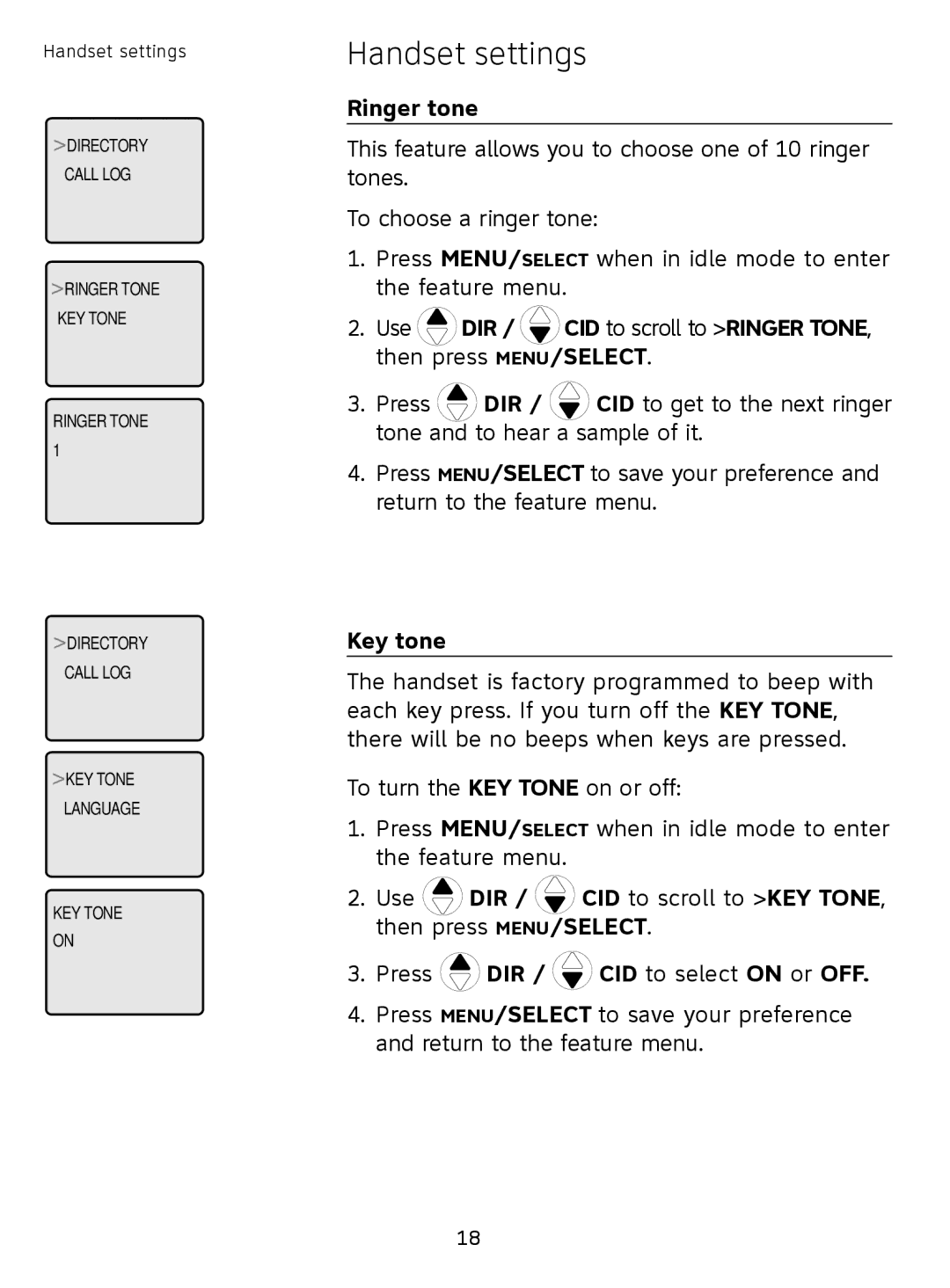 AT&T SL81108, SL81208 user manual Ringer tone, Key tone 