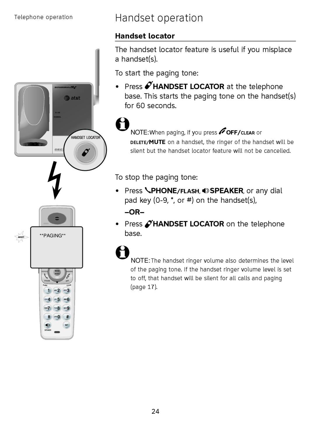 AT&T SL81108, SL81208 user manual Handset locator, Press Handset Locator on the telephone base 