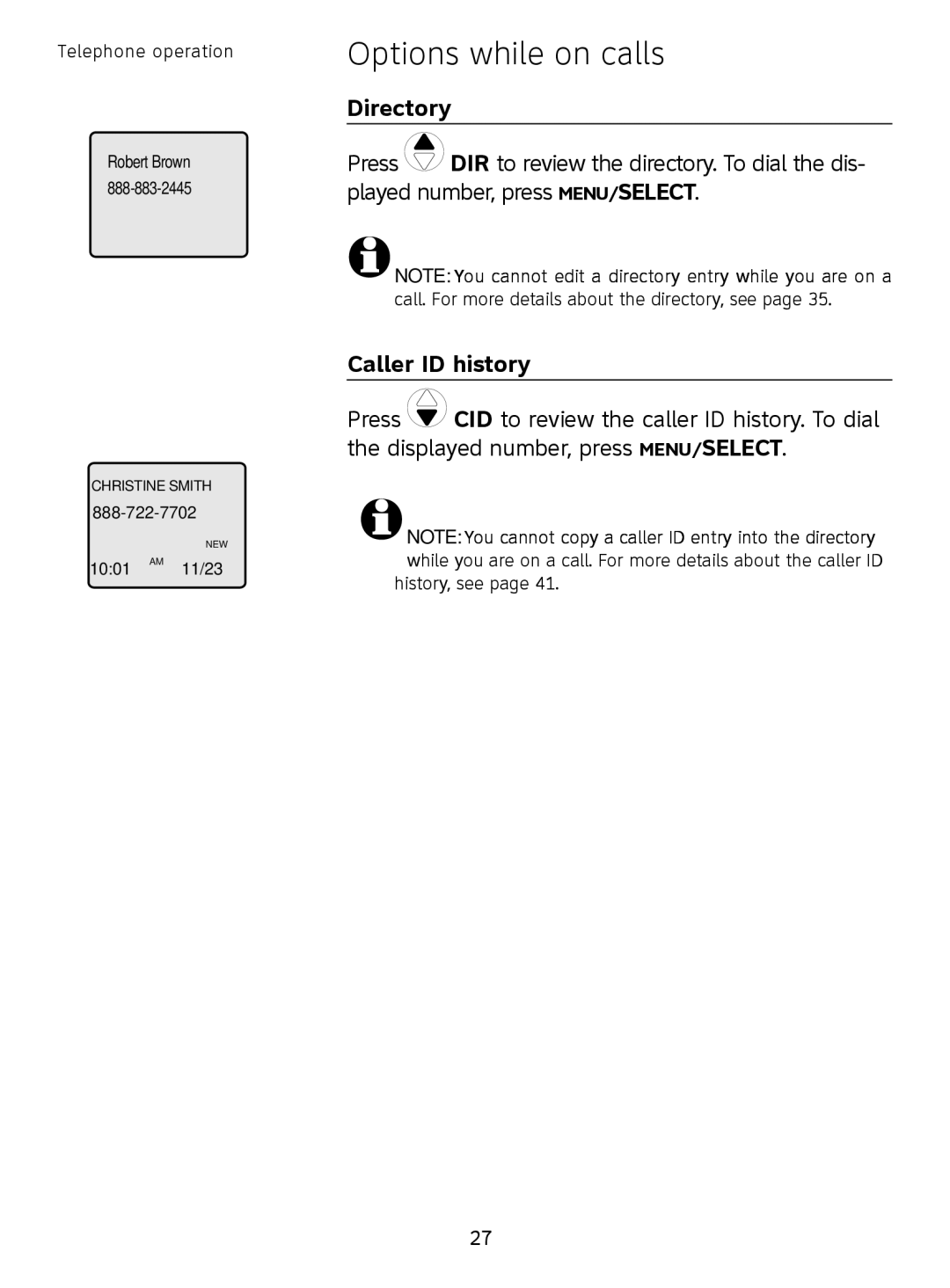 AT&T SL81208, SL81108 user manual Directory, Caller ID history 