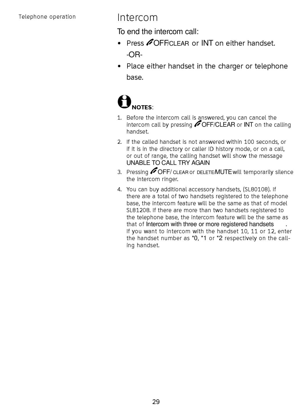 AT&T SL81208, SL81108 user manual Intercom, To end the intercom call 