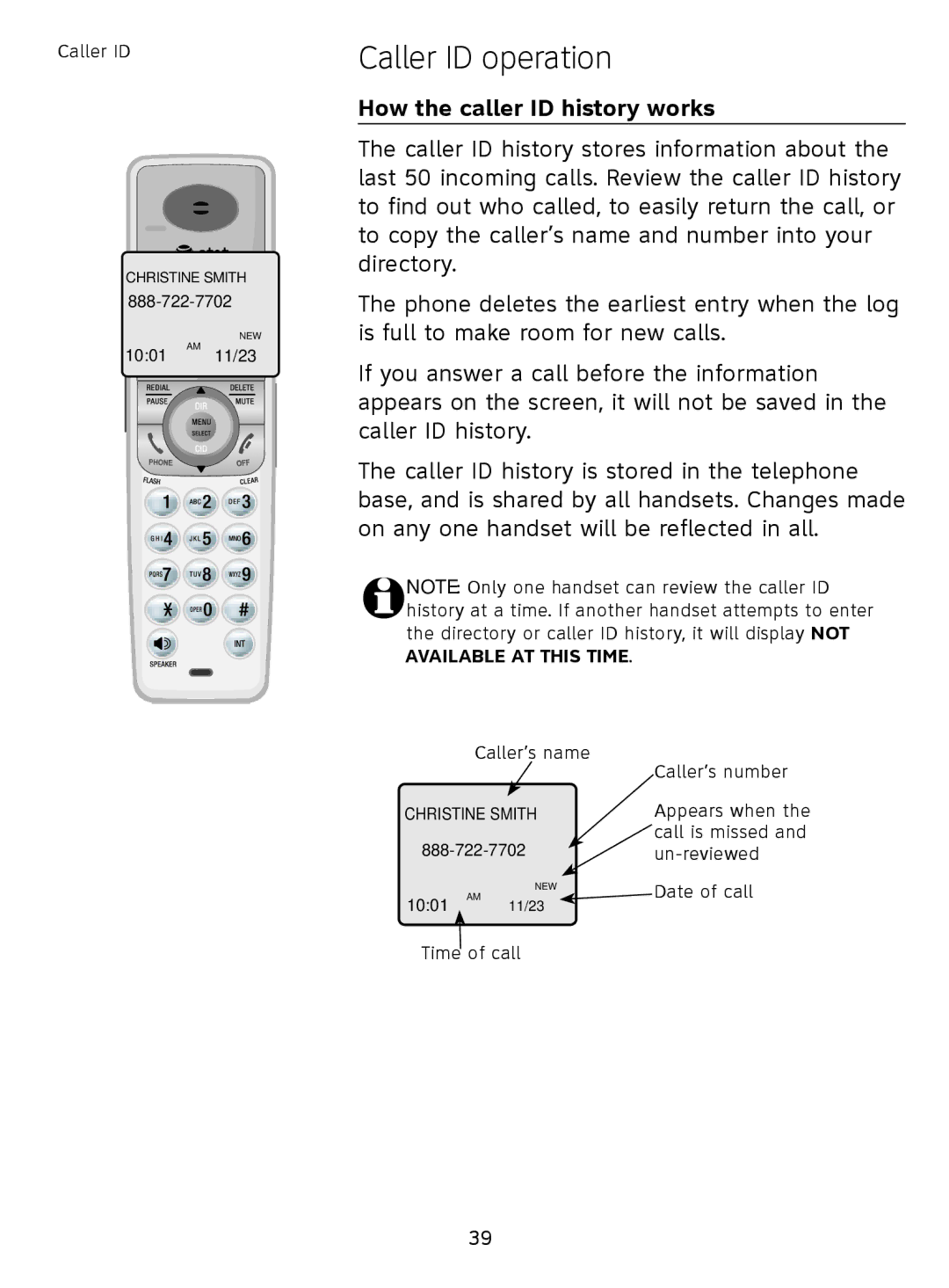 AT&T SL81208, SL81108 user manual How the caller ID history works, Available AT this Time 