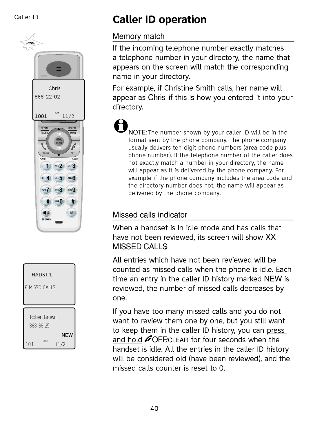 AT&T SL81108, SL81208 user manual Memory match, Missed calls indicator 