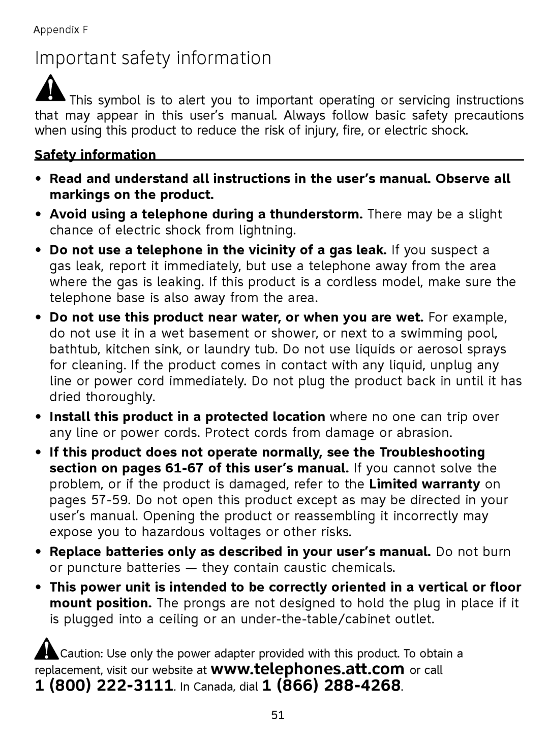 AT&T SL81208, SL81108 user manual Important safety information 