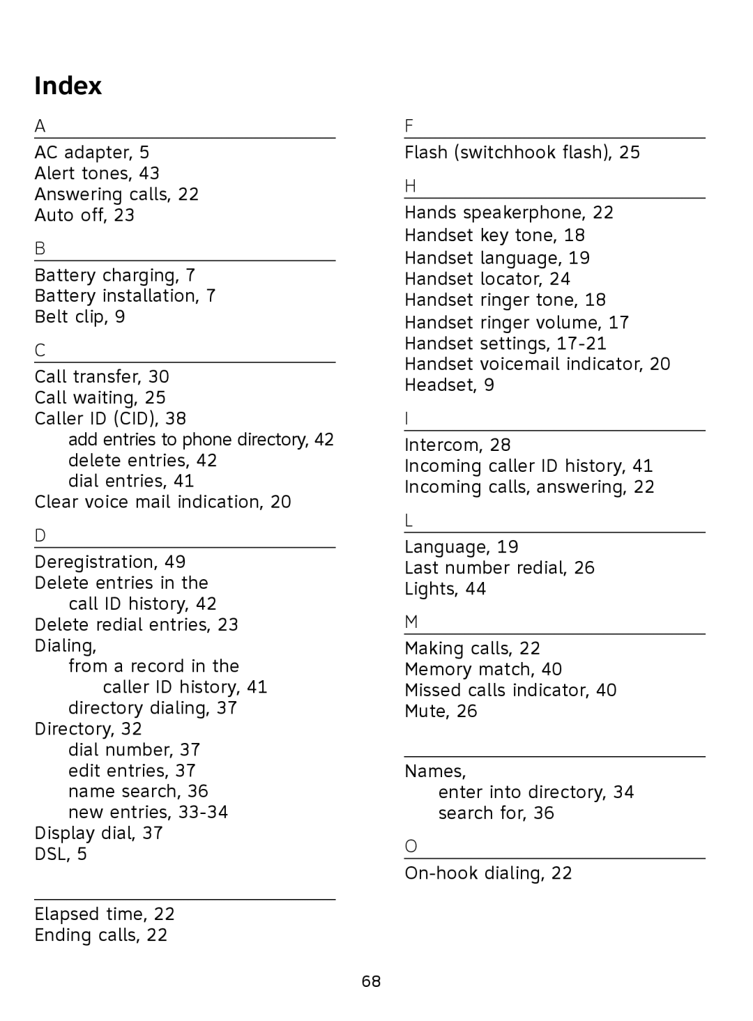 AT&T SL81108, SL81208 user manual Index 