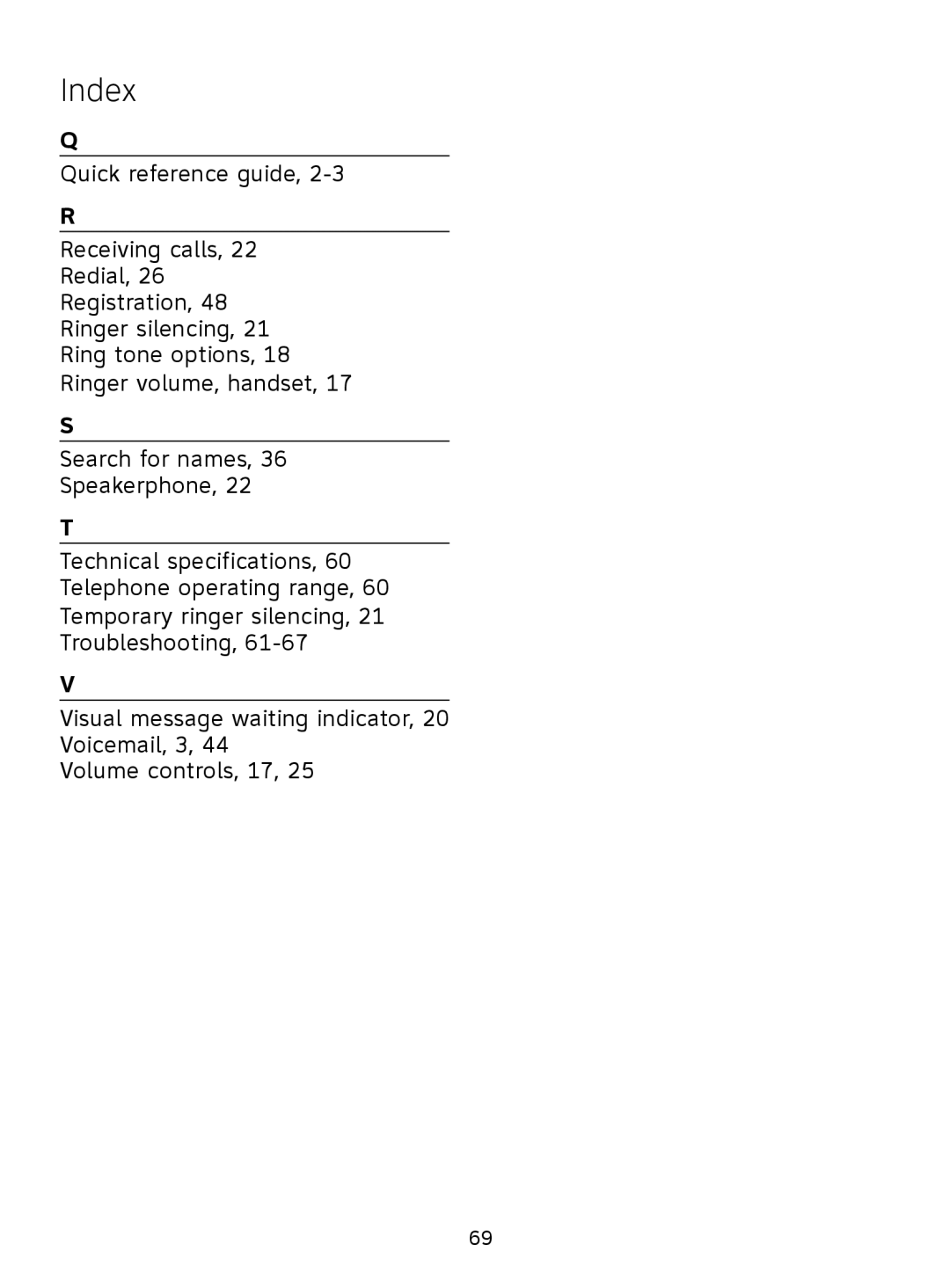 AT&T SL81208, SL81108 user manual Index 