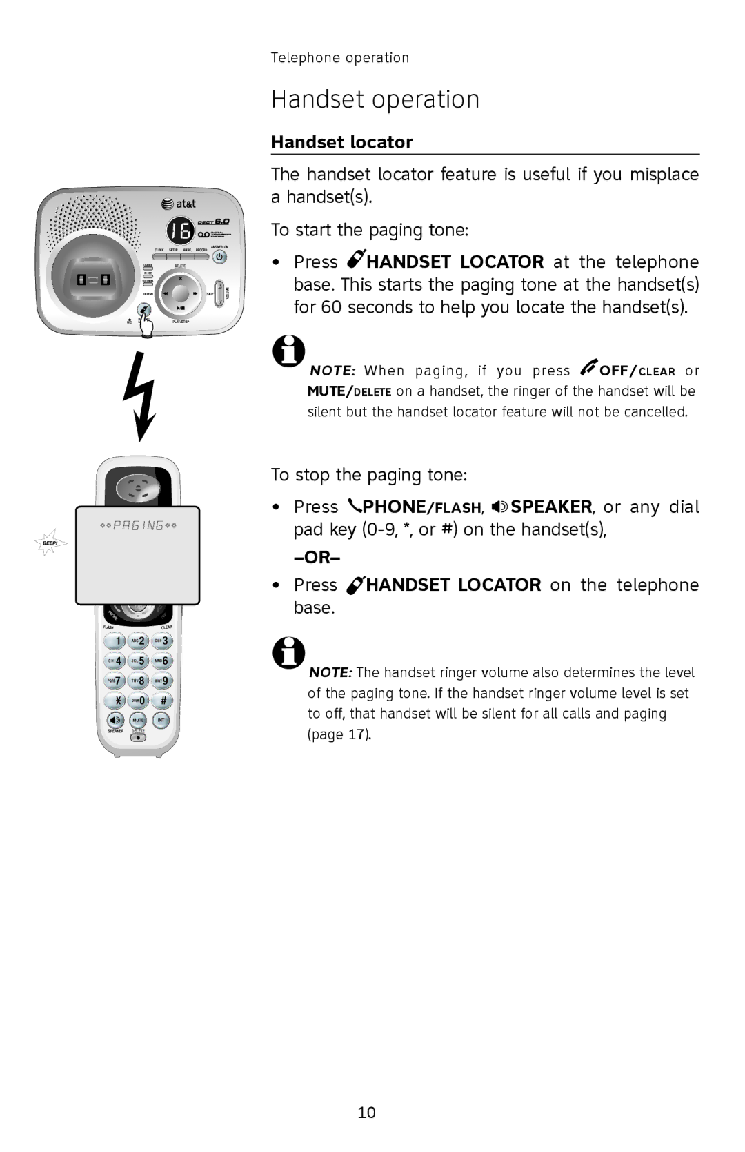 AT&T SL82308, SL82208, SL82408 user manual Handset locator, For 60 seconds to help you locate the handsets 