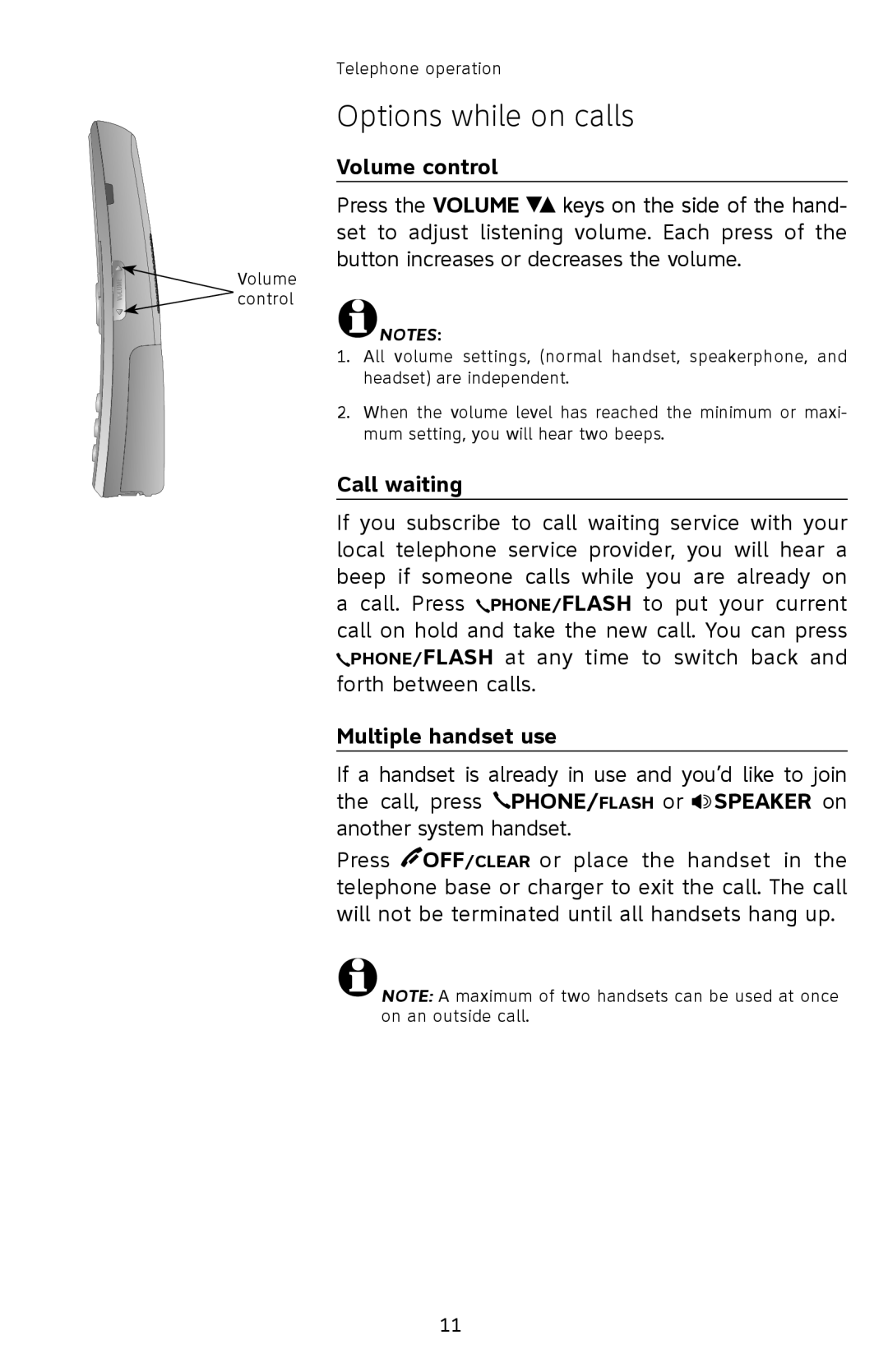 AT&T SL82408, SL82208, SL82308 user manual Options while on calls, Call waiting, Multiple handset use 