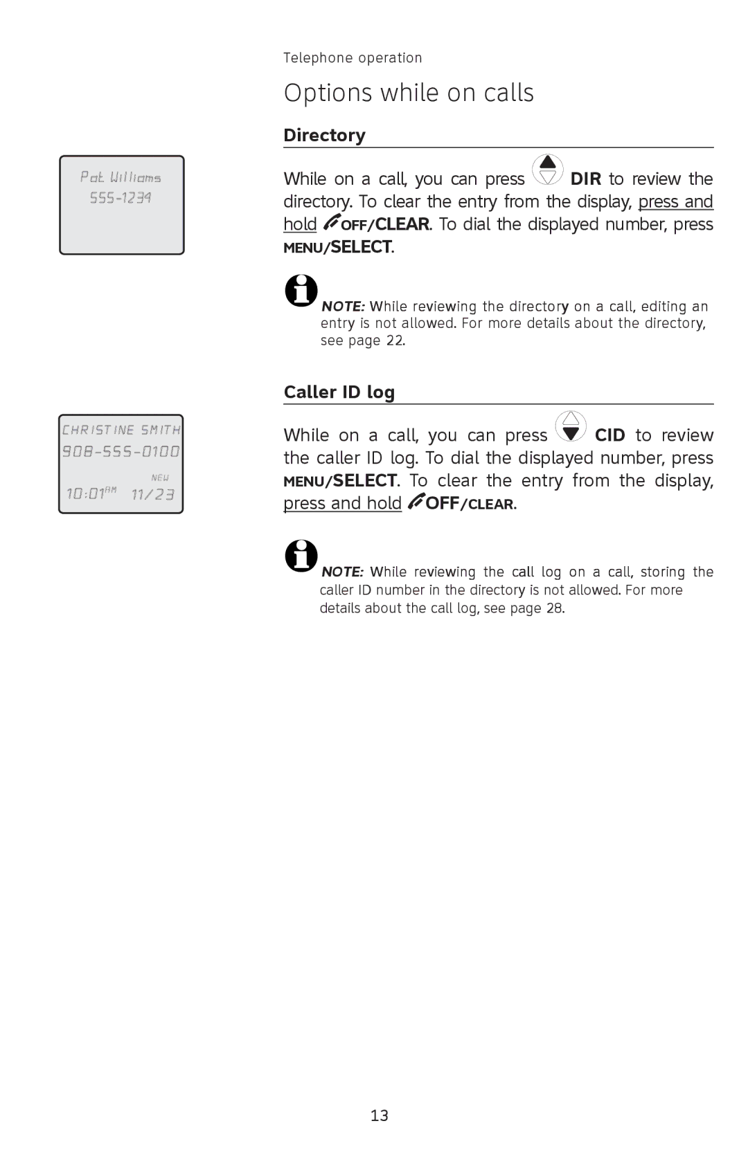 AT&T SL82308, SL82208, SL82408 user manual Directory, Caller ID log 