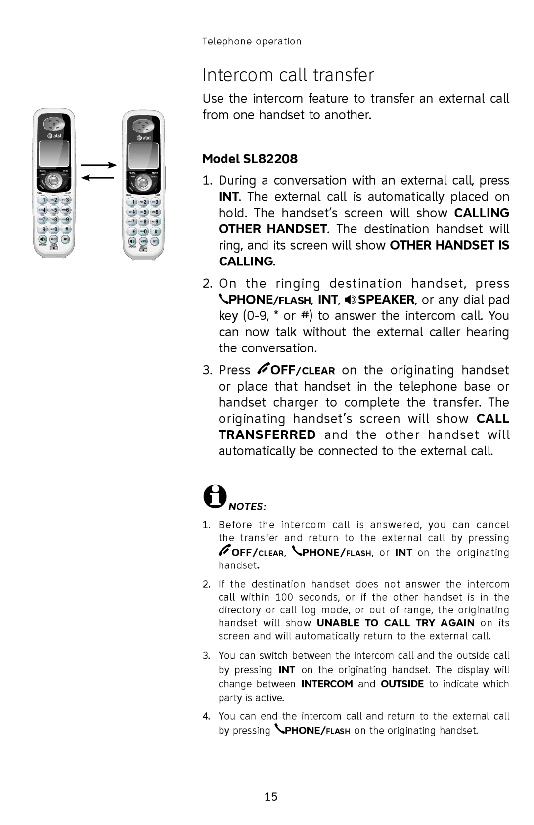 AT&T SL82208, SL82308, SL82408 user manual Intercom call transfer 