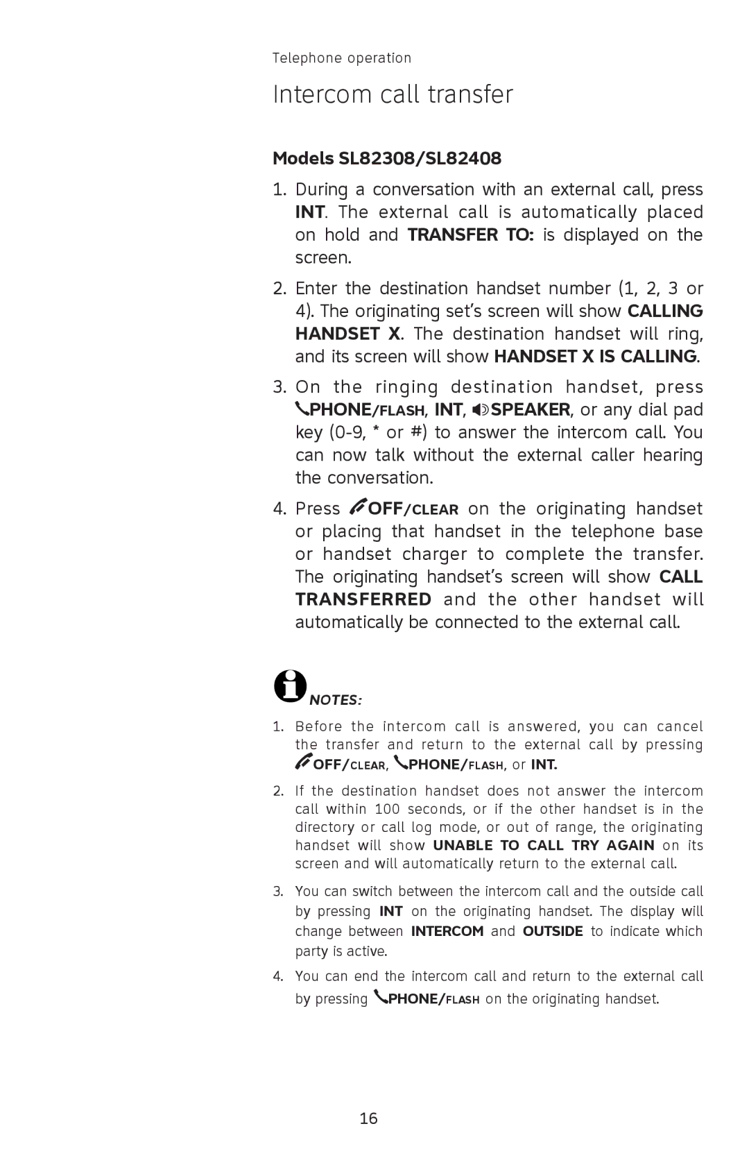 AT&T SL82308, SL82208, SL82408 user manual OFF/CLEAR, PHONE/FLASH, or INT 