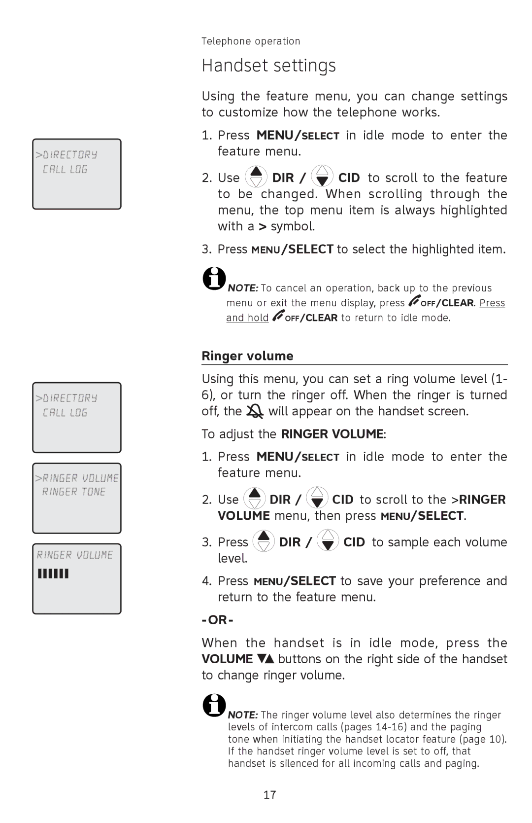 AT&T SL82408, SL82208, SL82308 user manual Handset settings, Ringer volume 