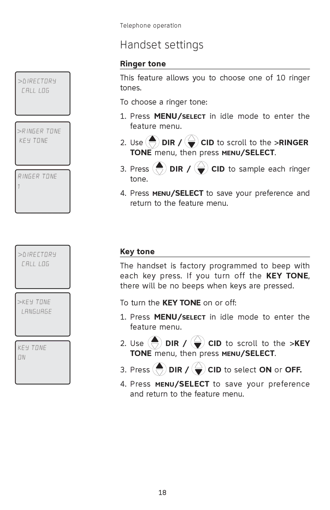 AT&T SL82208, SL82308, SL82408 user manual Ringer tone, Key tone 