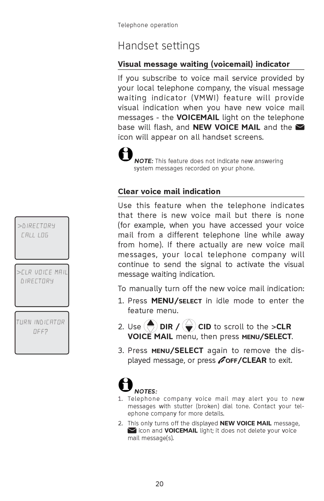 AT&T SL82408, SL82208, SL82308 user manual Visual message waiting voicemail indicator, Clear voice mail indication 