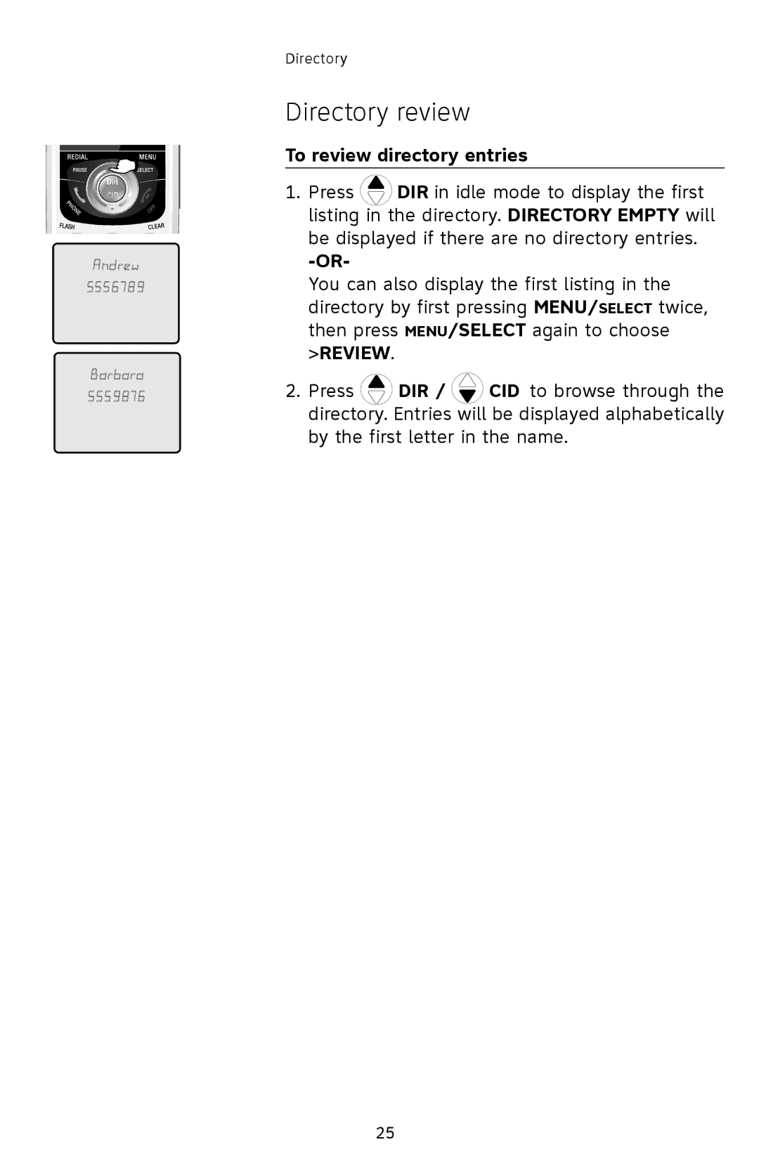 AT&T SL82308, SL82208, SL82408 user manual Directory review, To review directory entries 