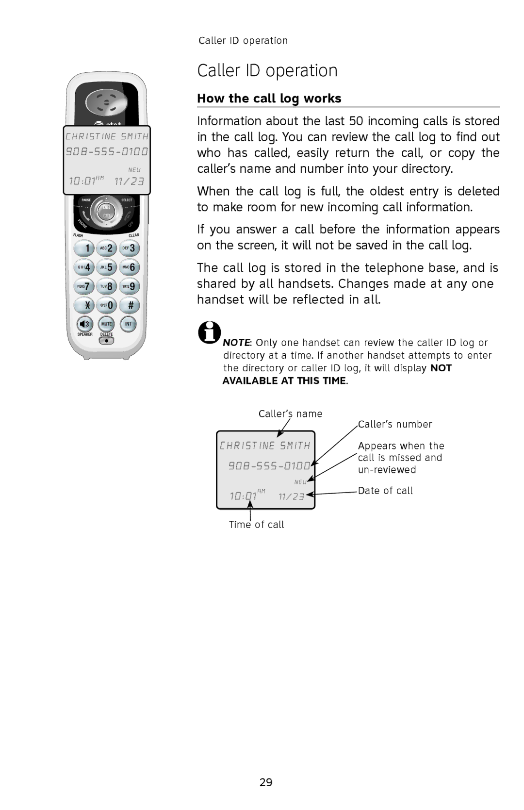 AT&T SL82408, SL82208, SL82308 user manual How the call log works 