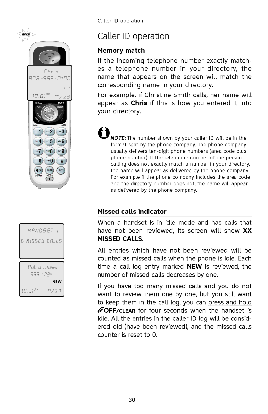 AT&T SL82208, SL82308, SL82408 user manual Memory match, Missed calls indicator 