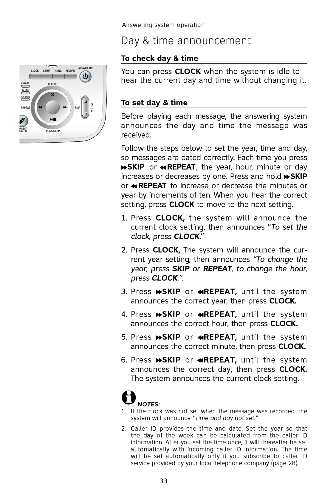 AT&T SL82208, SL82308, SL82408 user manual Day & time announcement, To check day & time, To set day & time 