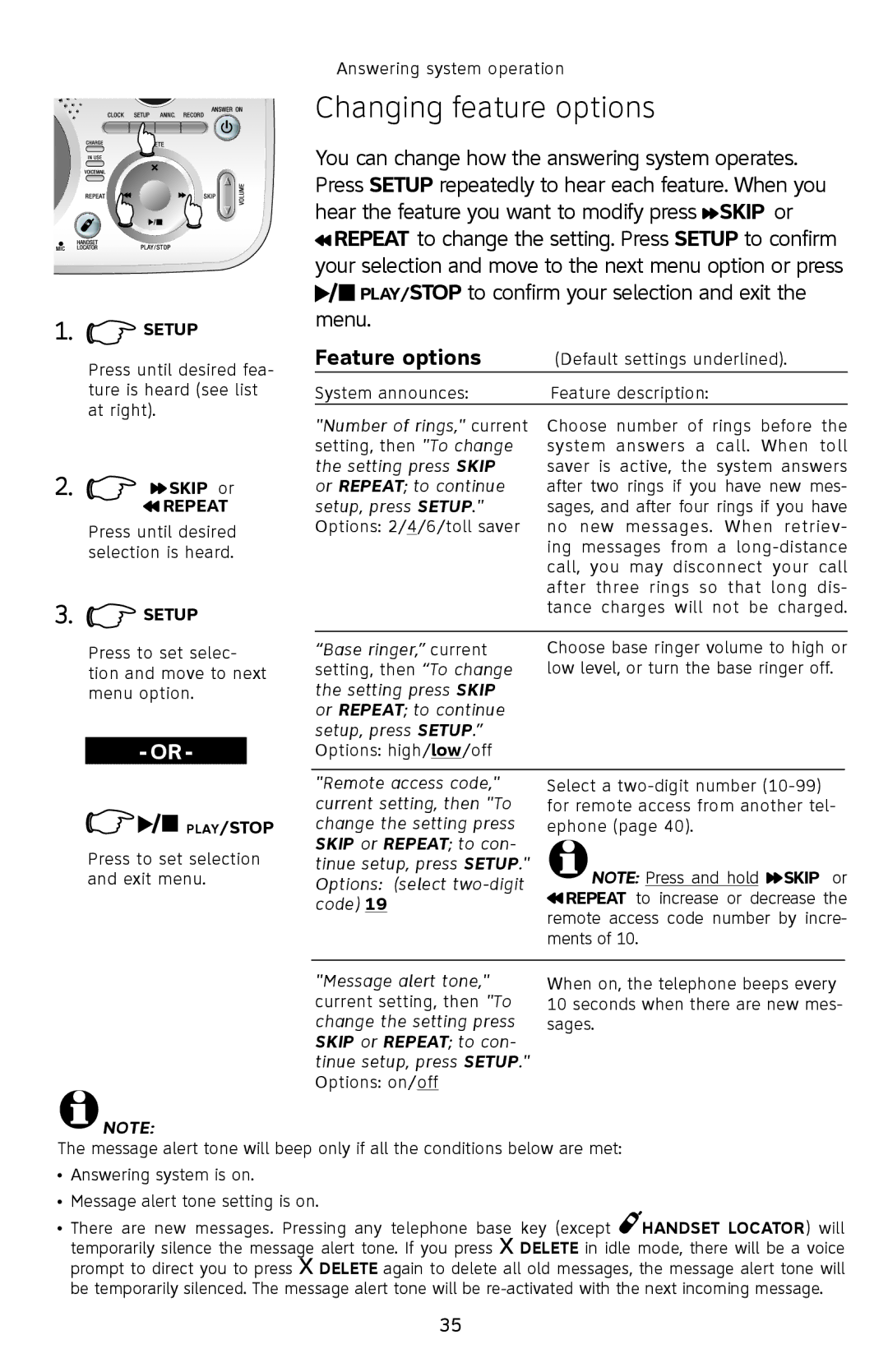 AT&T SL82408, SL82208, SL82308 user manual Changing feature options, Feature options 