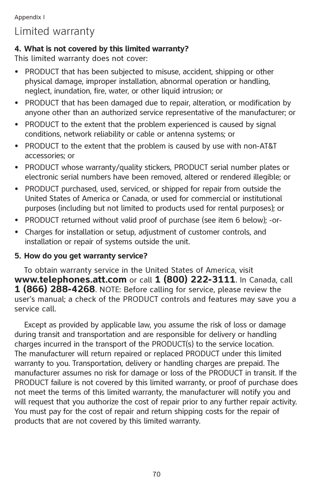 AT&T SL82218, SL82418 user manual How do you get warranty service? 