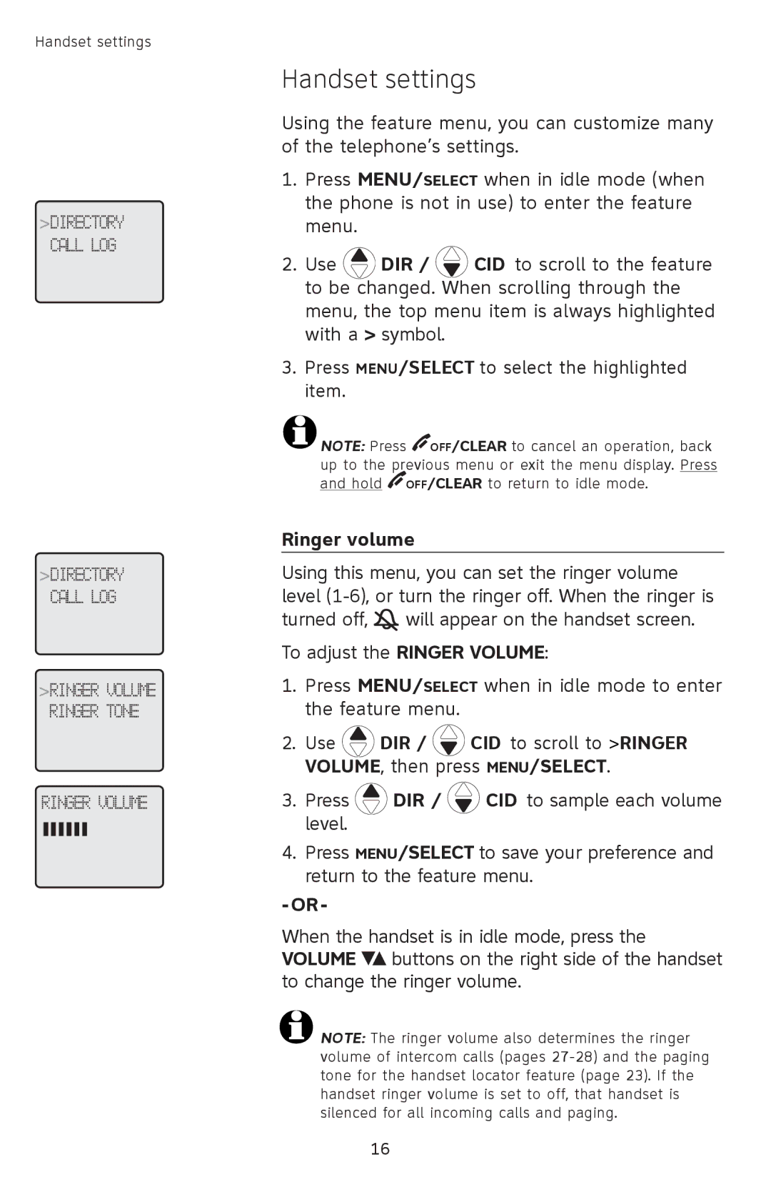 AT&T SL82558 user manual Handset settings, Ringer volume 