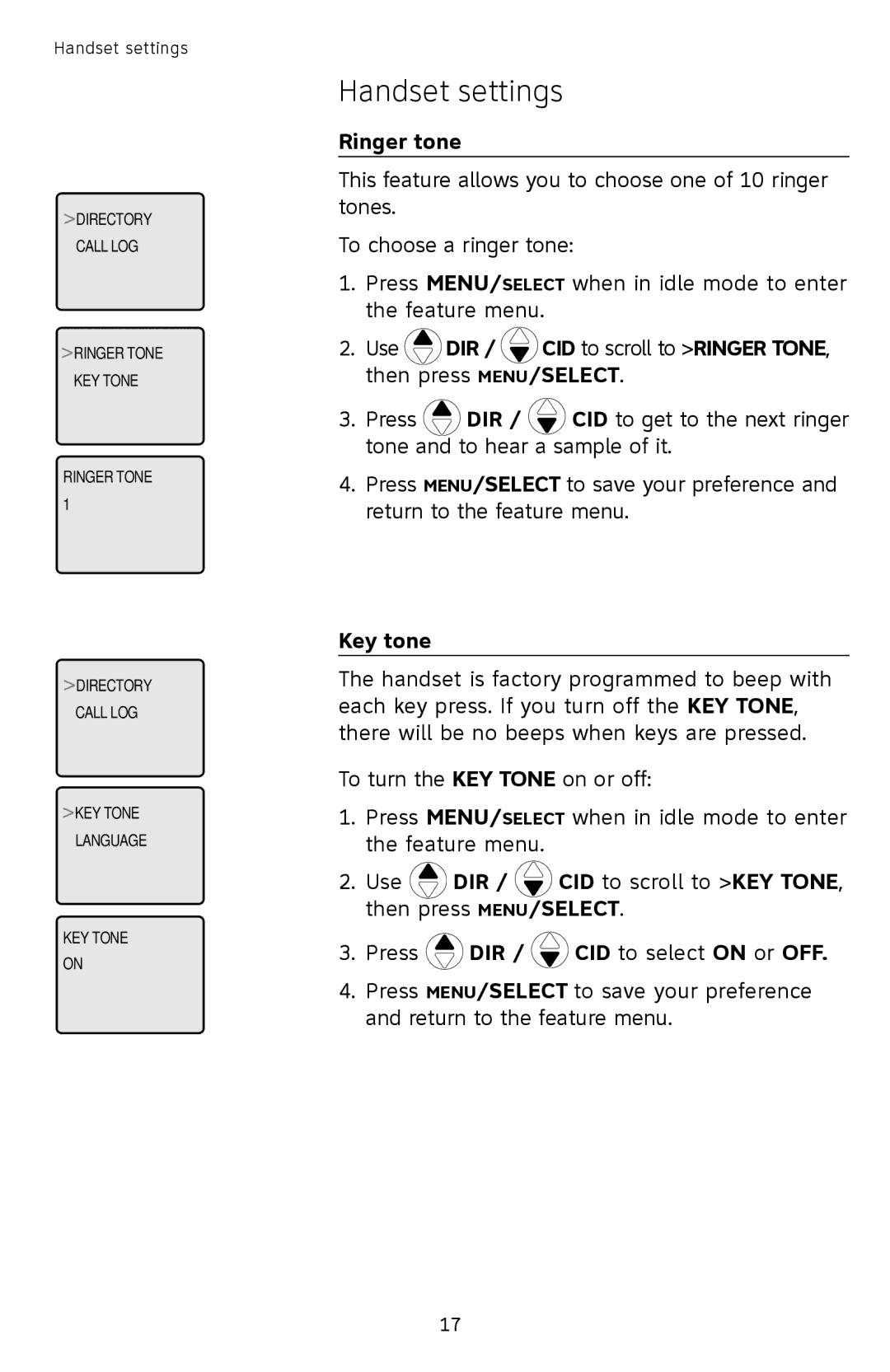 AT&T SL82558 user manual Ringer tone, Key tone 