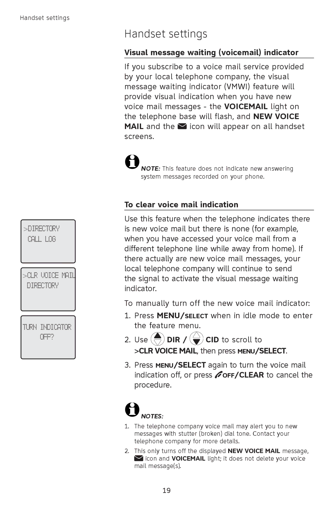 AT&T SL82558 user manual Visual message waiting voicemail indicator, To clear voice mail indication 