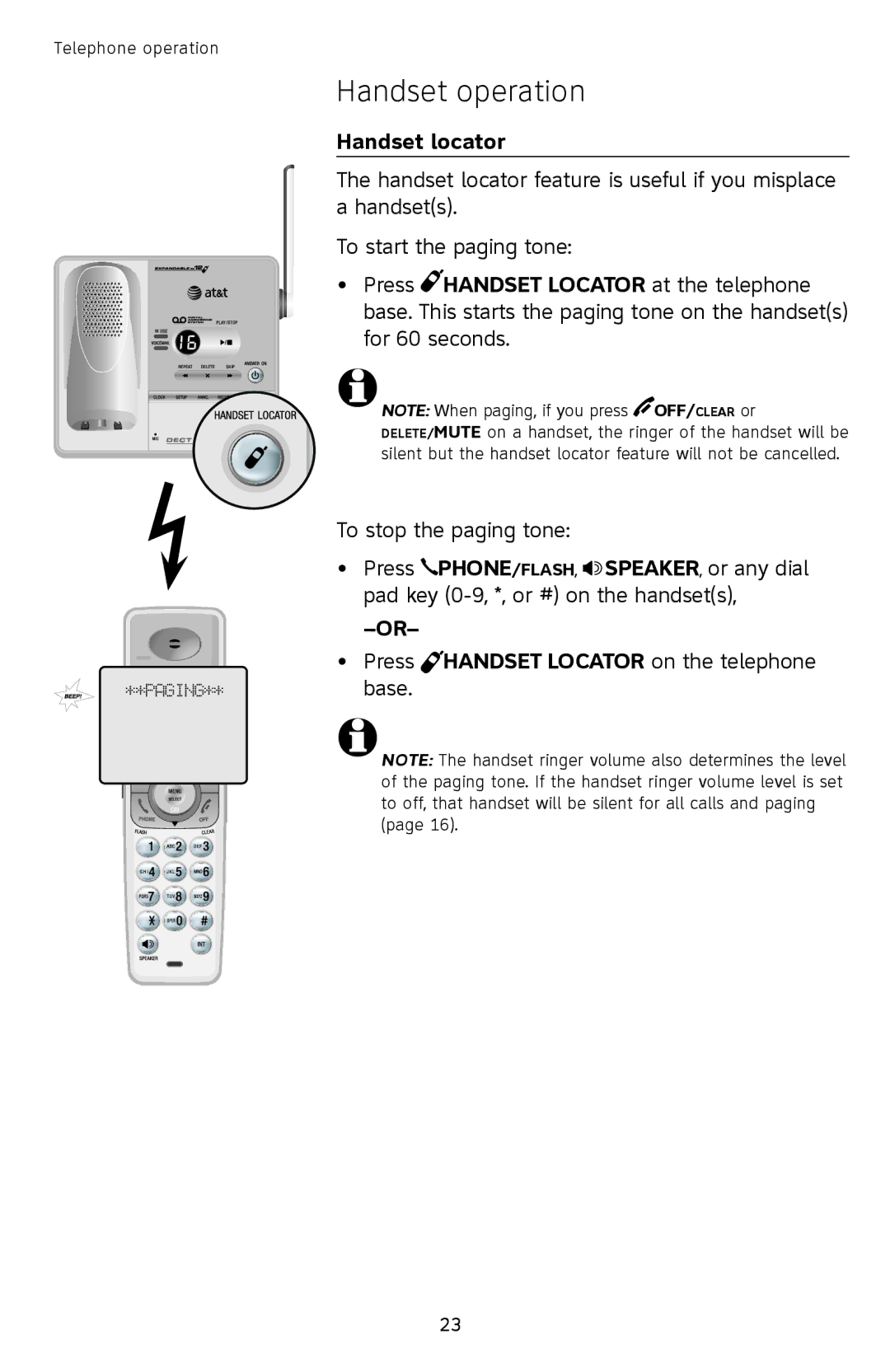 AT&T SL82558 user manual Handset locator, Press Handset Locator on the telephone base 