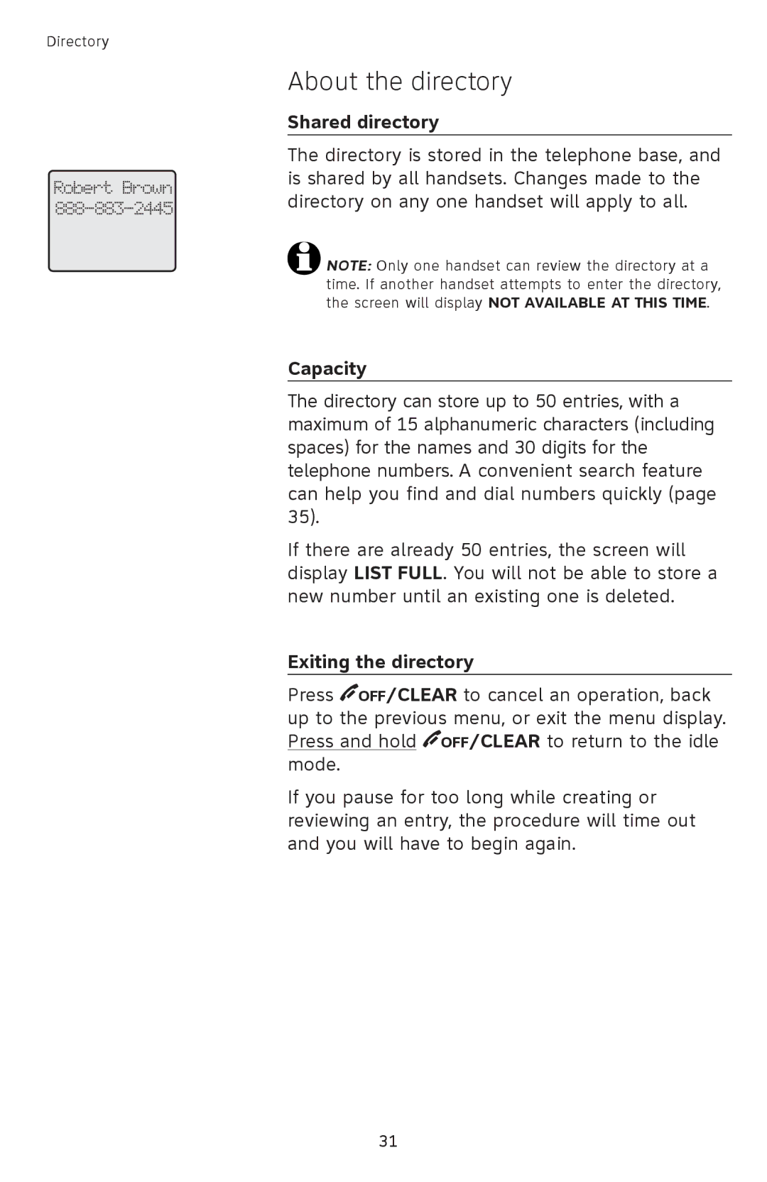 AT&T SL82558 user manual About the directory, Shared directory, Capacity, Exiting the directory 