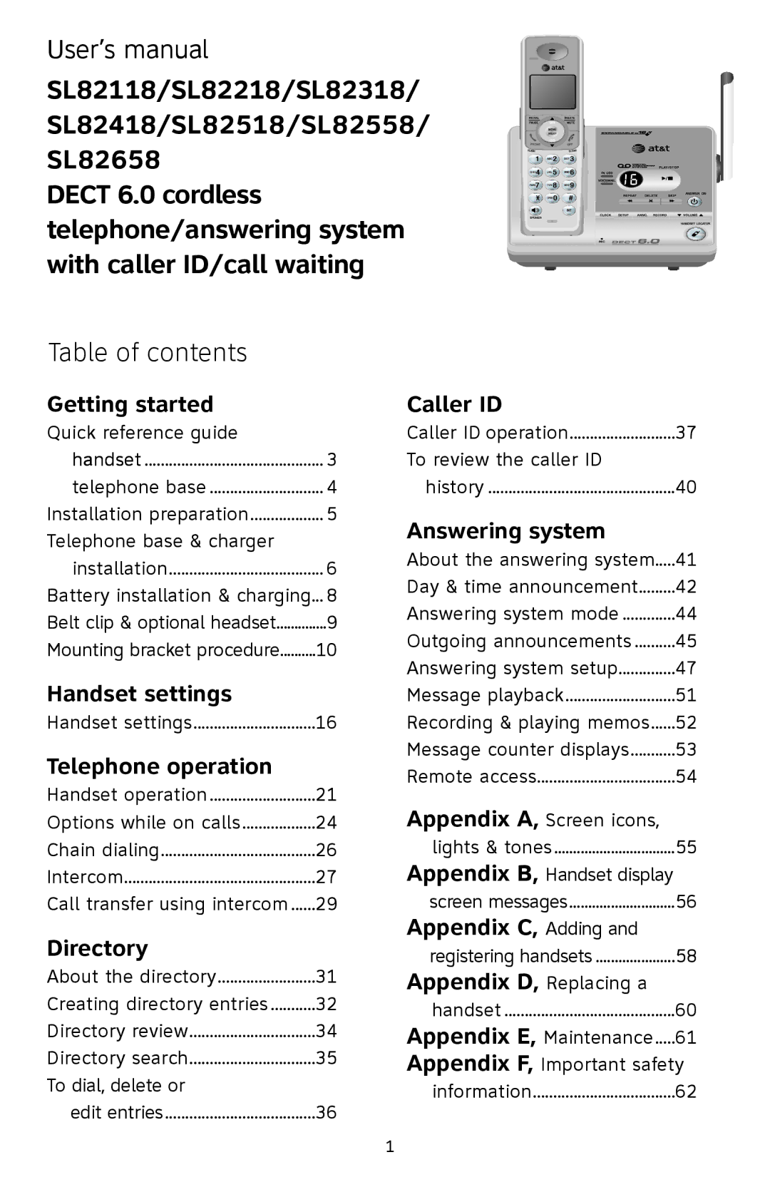 AT&T SL82558 user manual User’s manual, Table of contents 