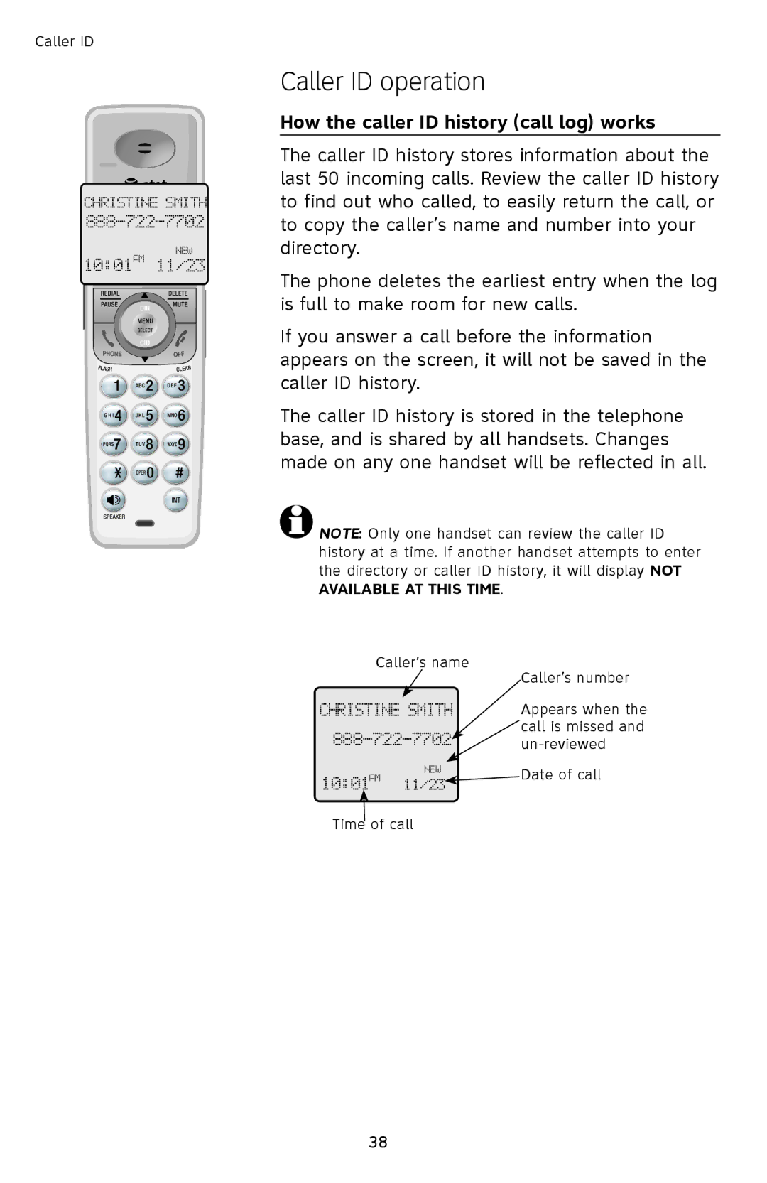 AT&T SL82558 user manual How the caller ID history call log works, Available AT this Time 