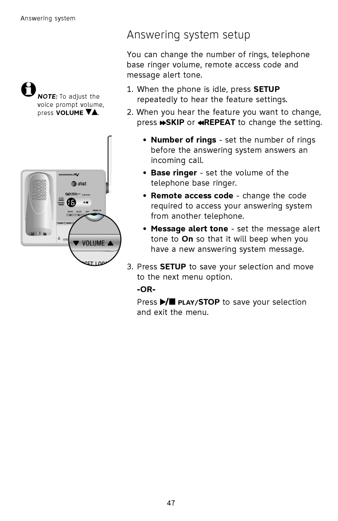 AT&T SL82558 user manual Answering system setup 