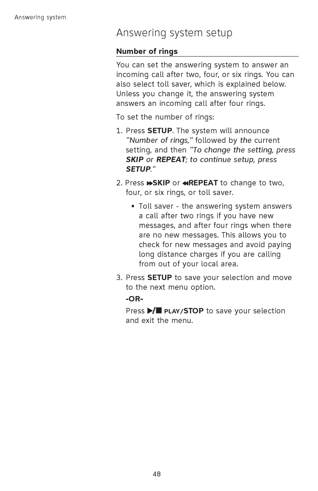 AT&T SL82558 user manual Number of rings 