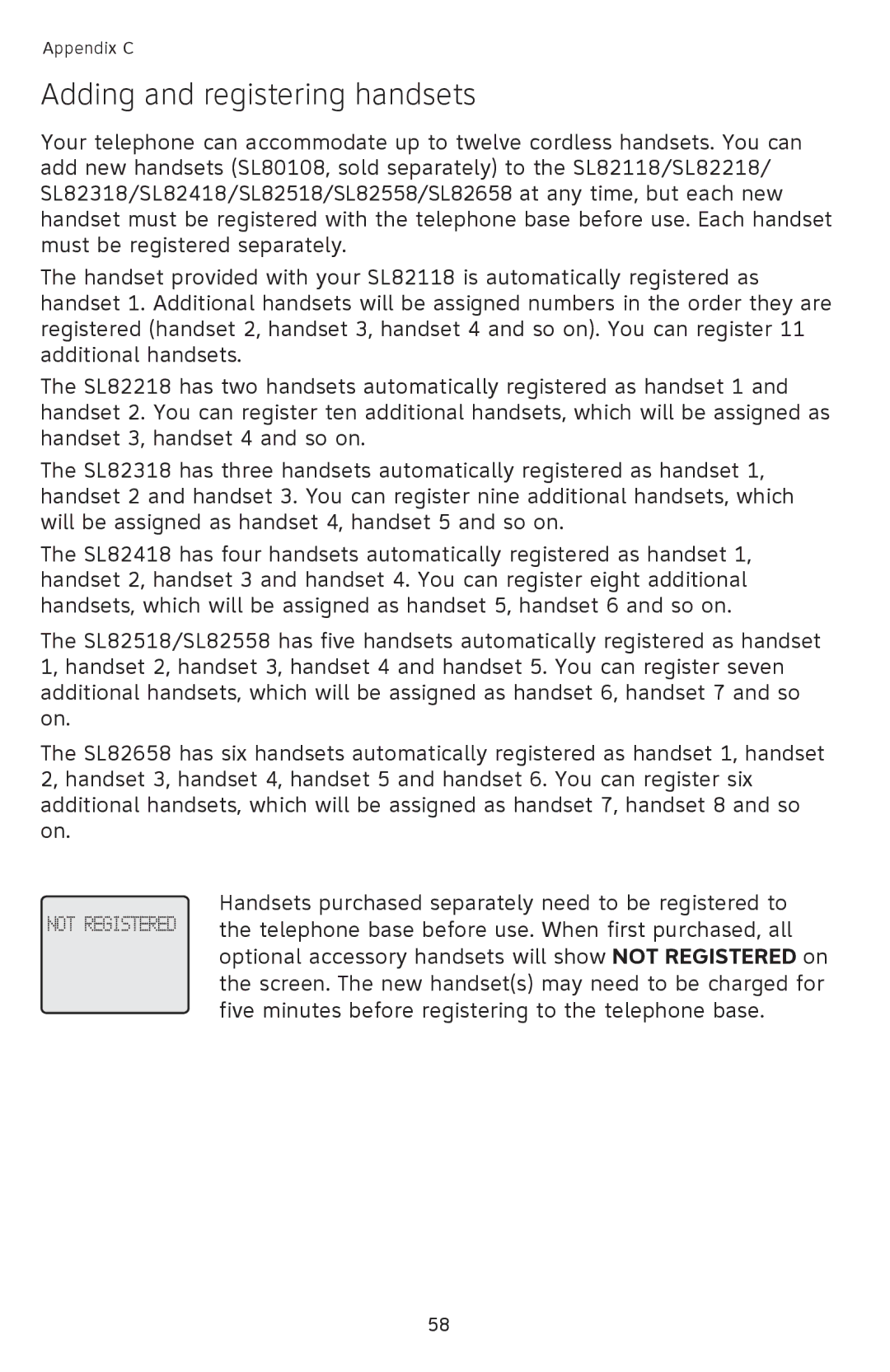 AT&T SL82558 user manual Adding and registering handsets 