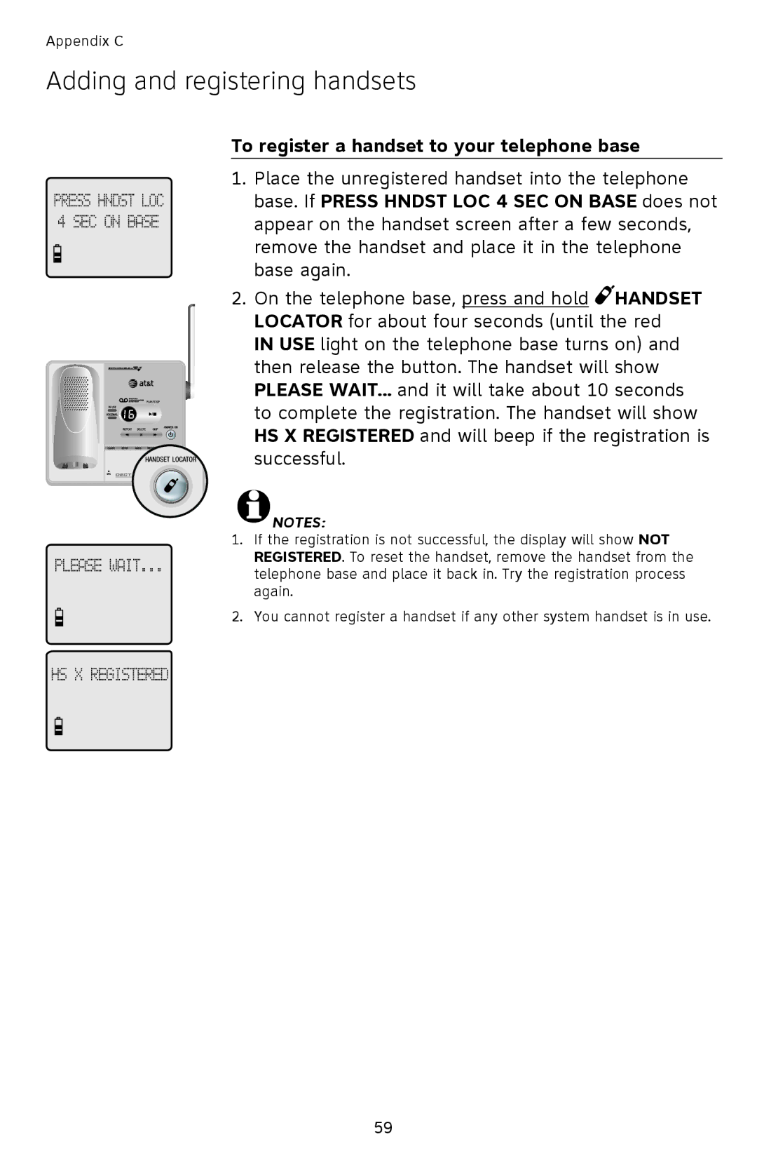 AT&T SL82558 user manual To register a handset to your telephone base 