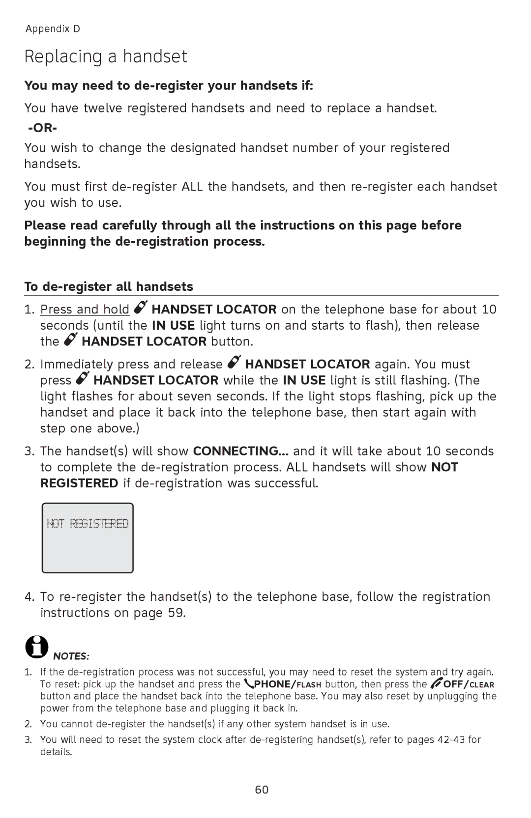 AT&T SL82558 user manual Replacing a handset, You may need to de-register your handsets if 