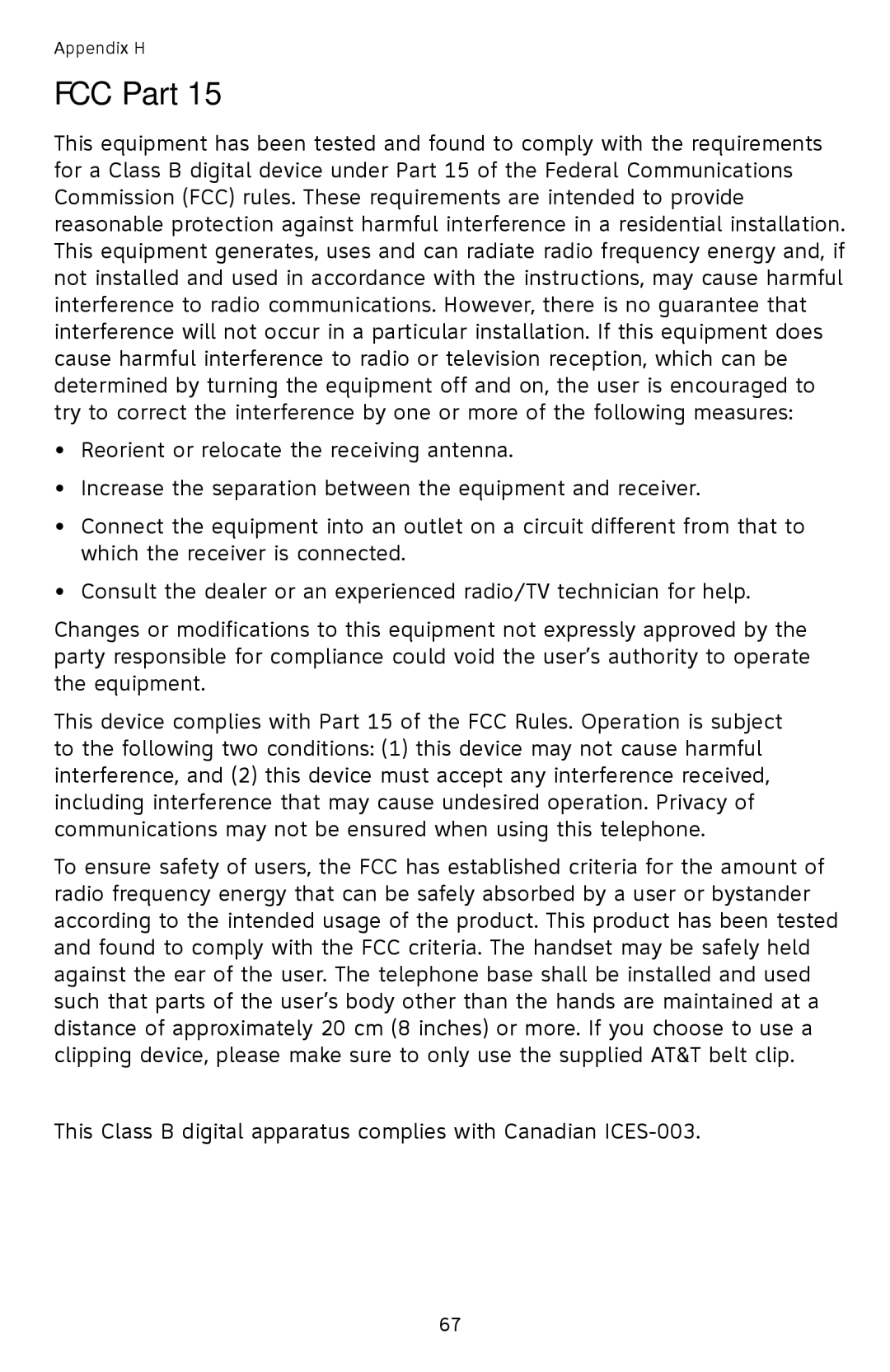 AT&T SL82558 user manual FCC Part 