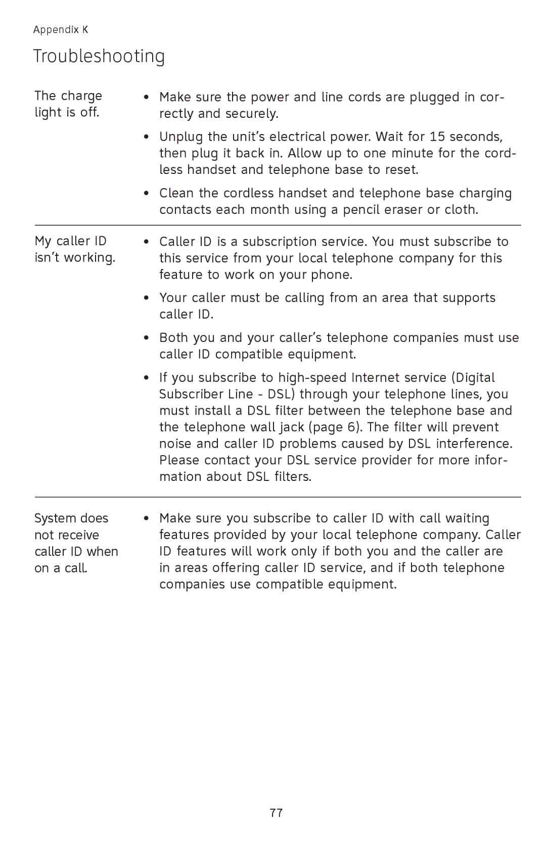 AT&T SL82558 user manual Troubleshooting 