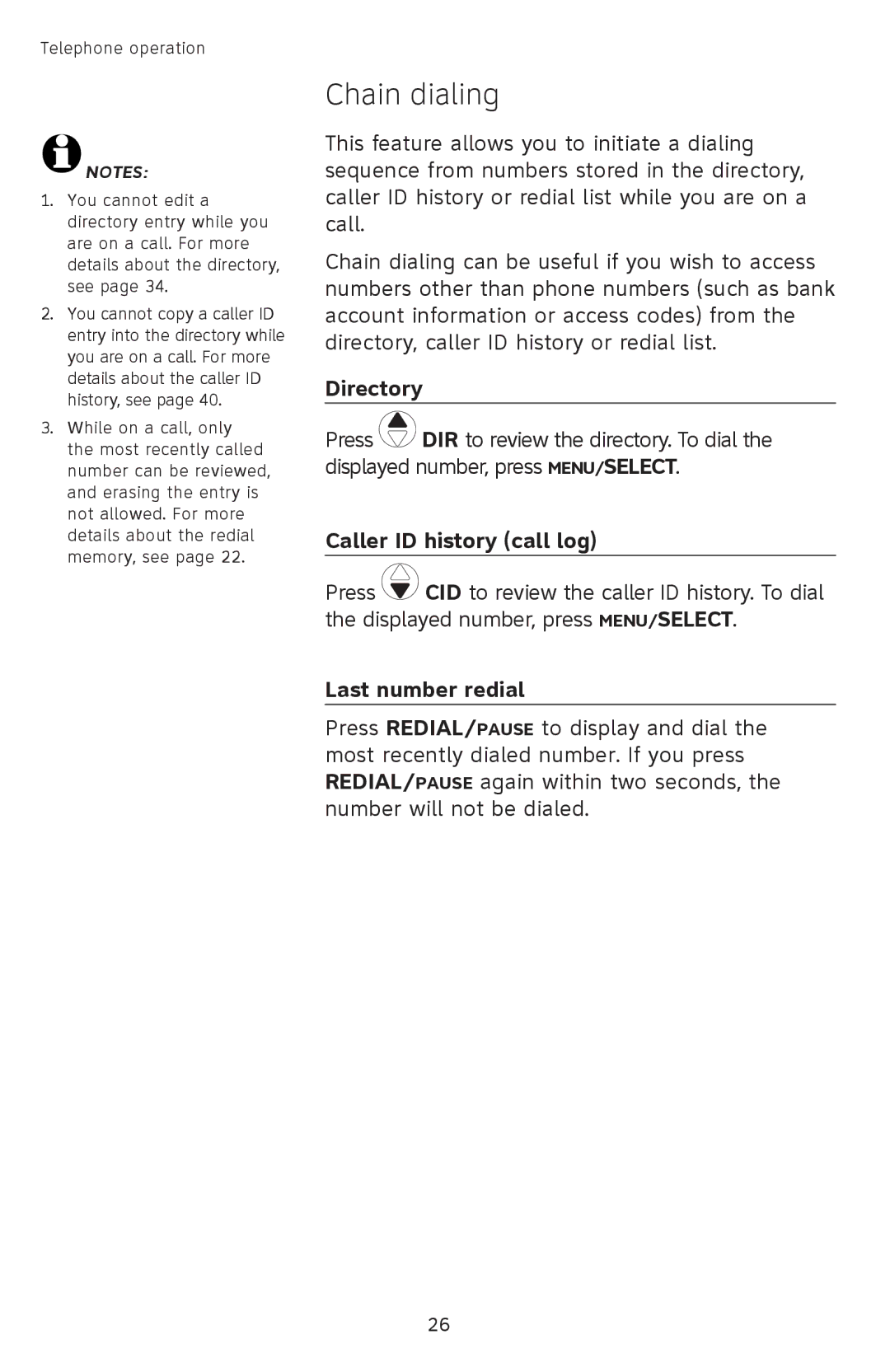 AT&T SL82118, SL82658, SL82558, SL82518, SL82318 user manual Chain dialing, Directory, Caller ID history call log 