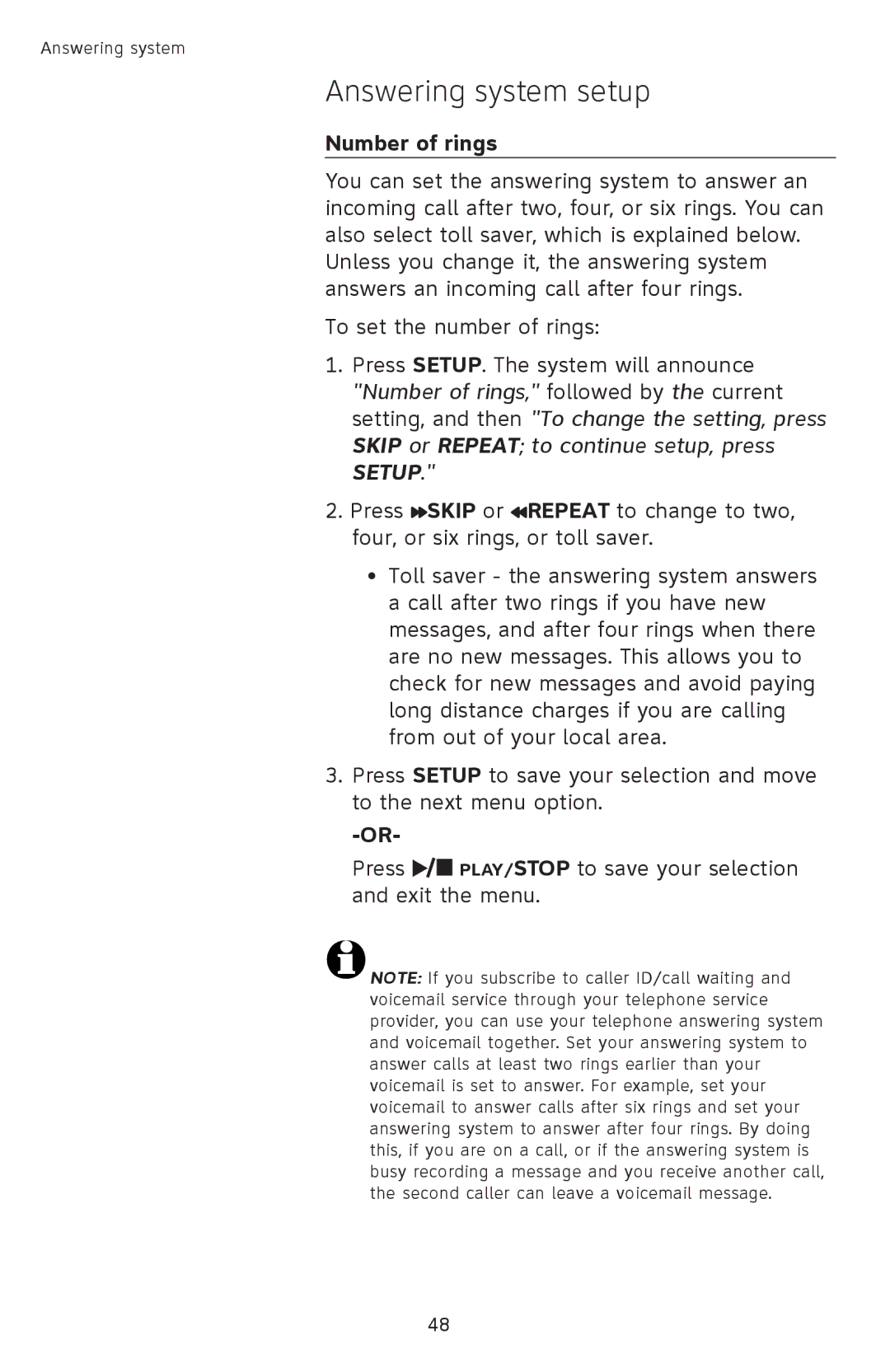 AT&T SL82558, SL82658, SL82518, SL82318, SL82118 user manual Number of rings 