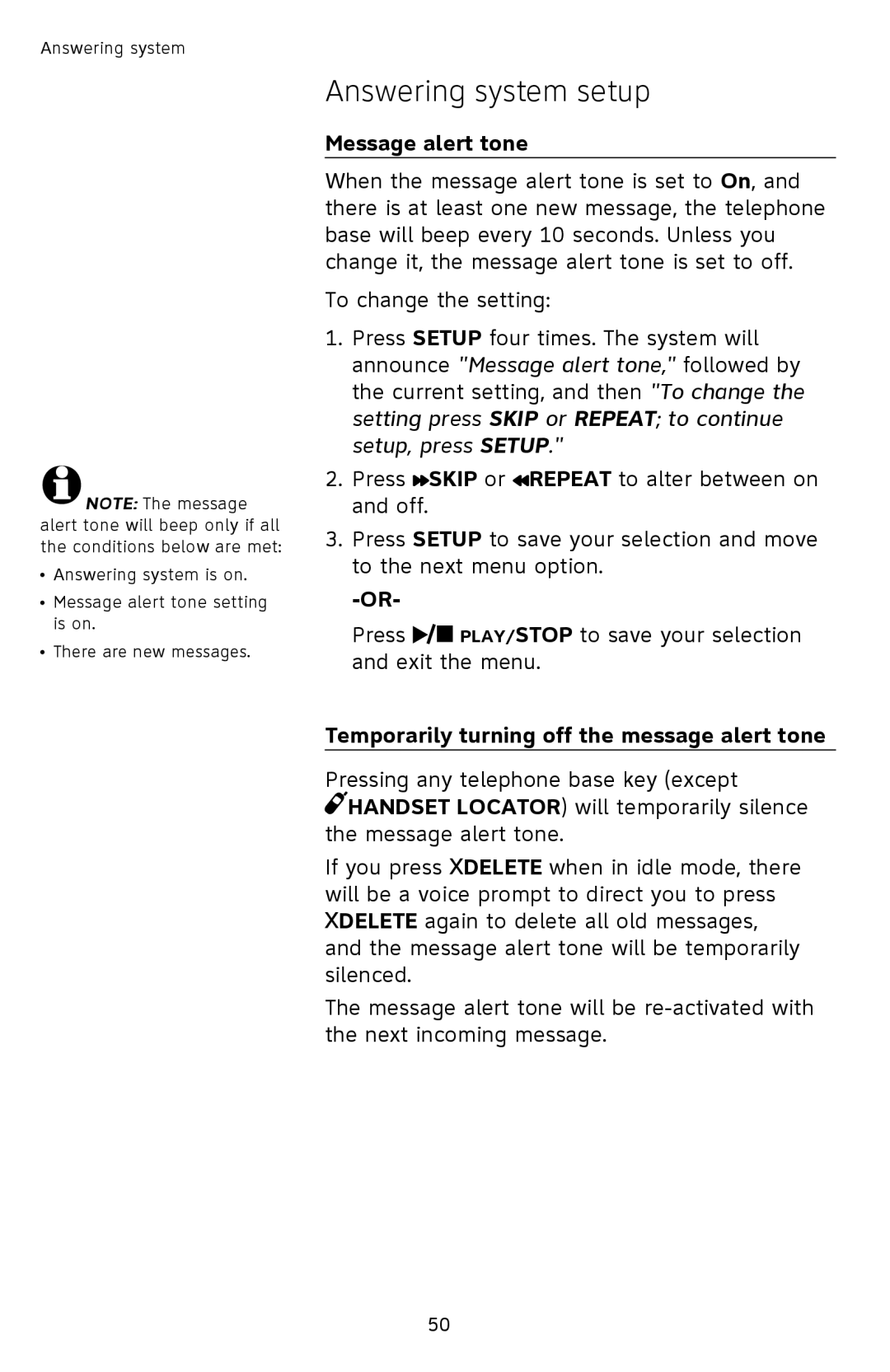 AT&T SL82318, SL82658, SL82558, SL82518, SL82118 user manual Message alert tone, Temporarily turning off the message alert tone 